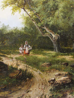 Неизвестный художник. Дети ходили за грибами 